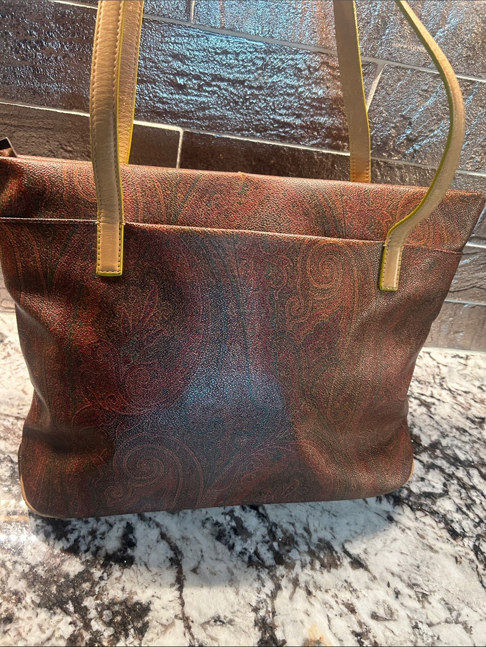 Etro Multicolor Paisley Leather Folded Crossbody with Yellow Trim